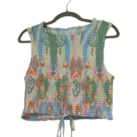 Boho Floral Print Two Piece Set Women’s XL | Smocked Crop Tank & Wide Leg Pants - Picture 7 of 14